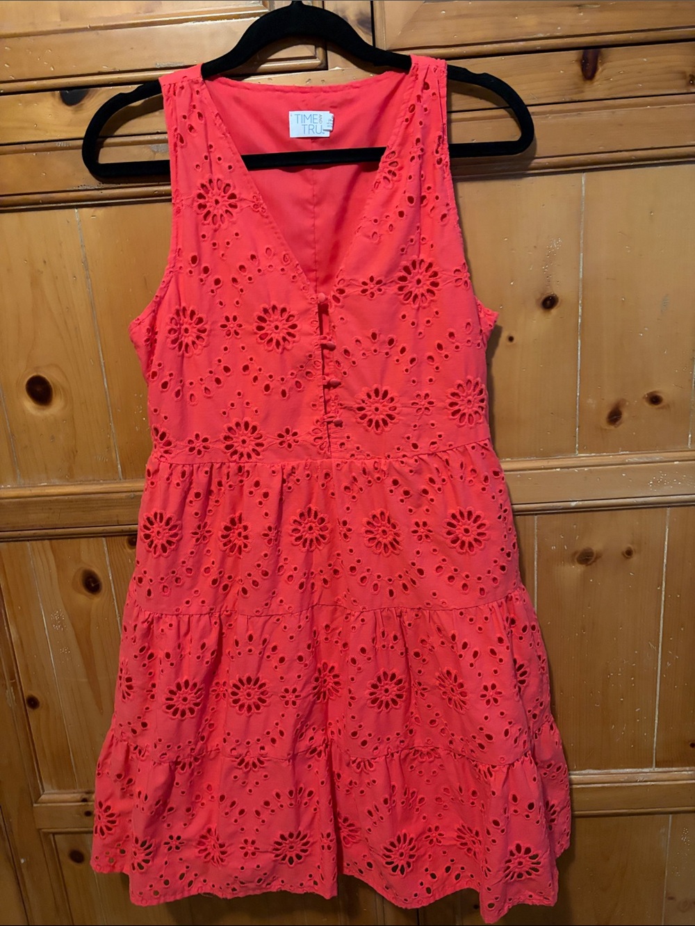 Time and Tru Coral Eyelet Tiered Sundress